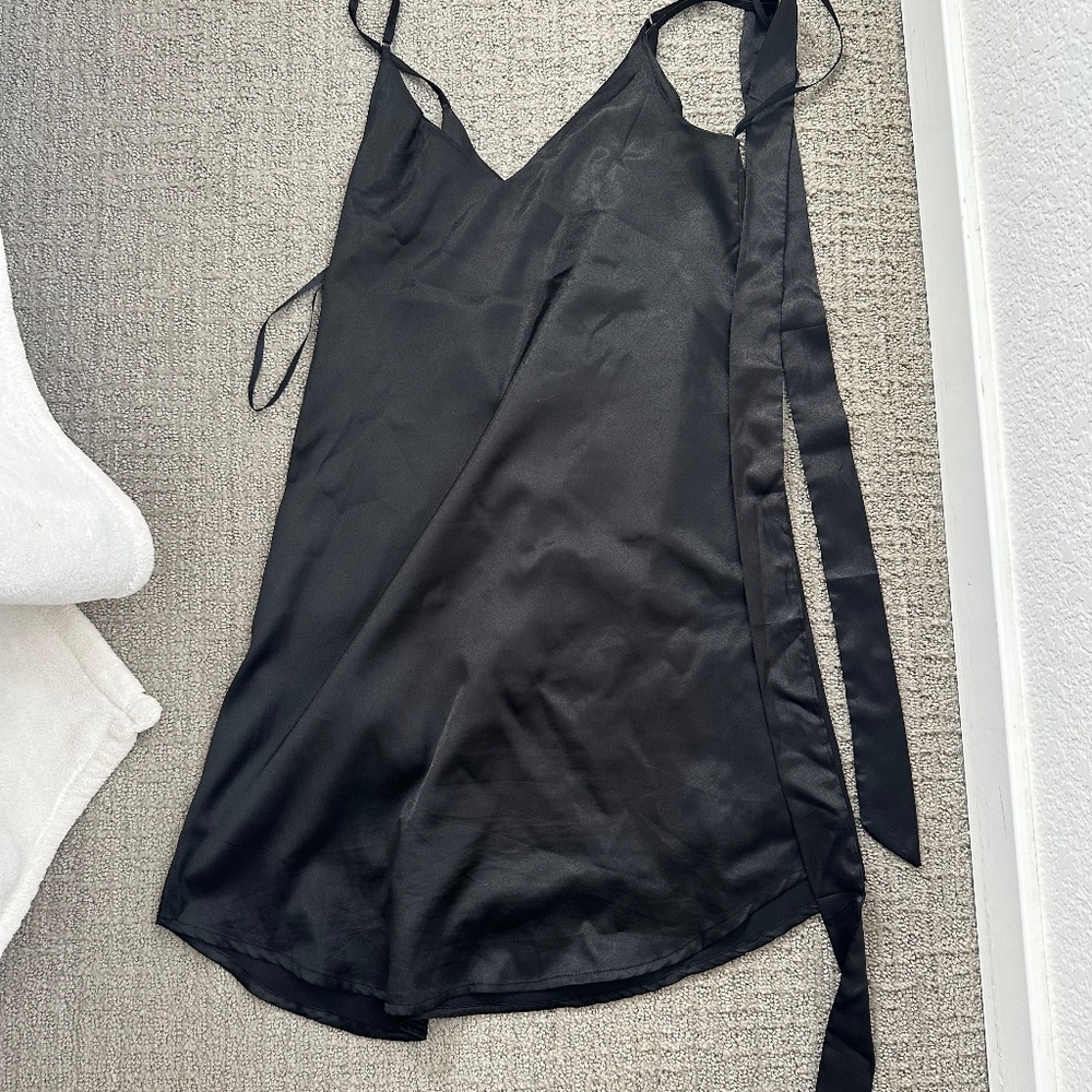 Black satin mini dress